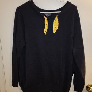 ModCloth Navy Sweater w/yellow polka dot tie Mod Cloth 2XL 2X